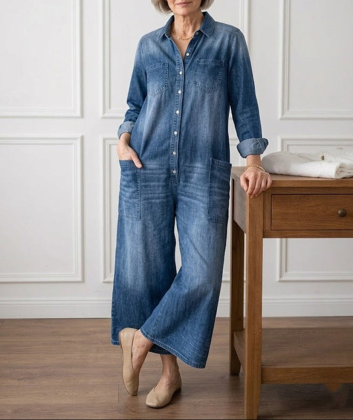 Diana | Combinaison en denim coton lavé vintage à fermeture boutonnée